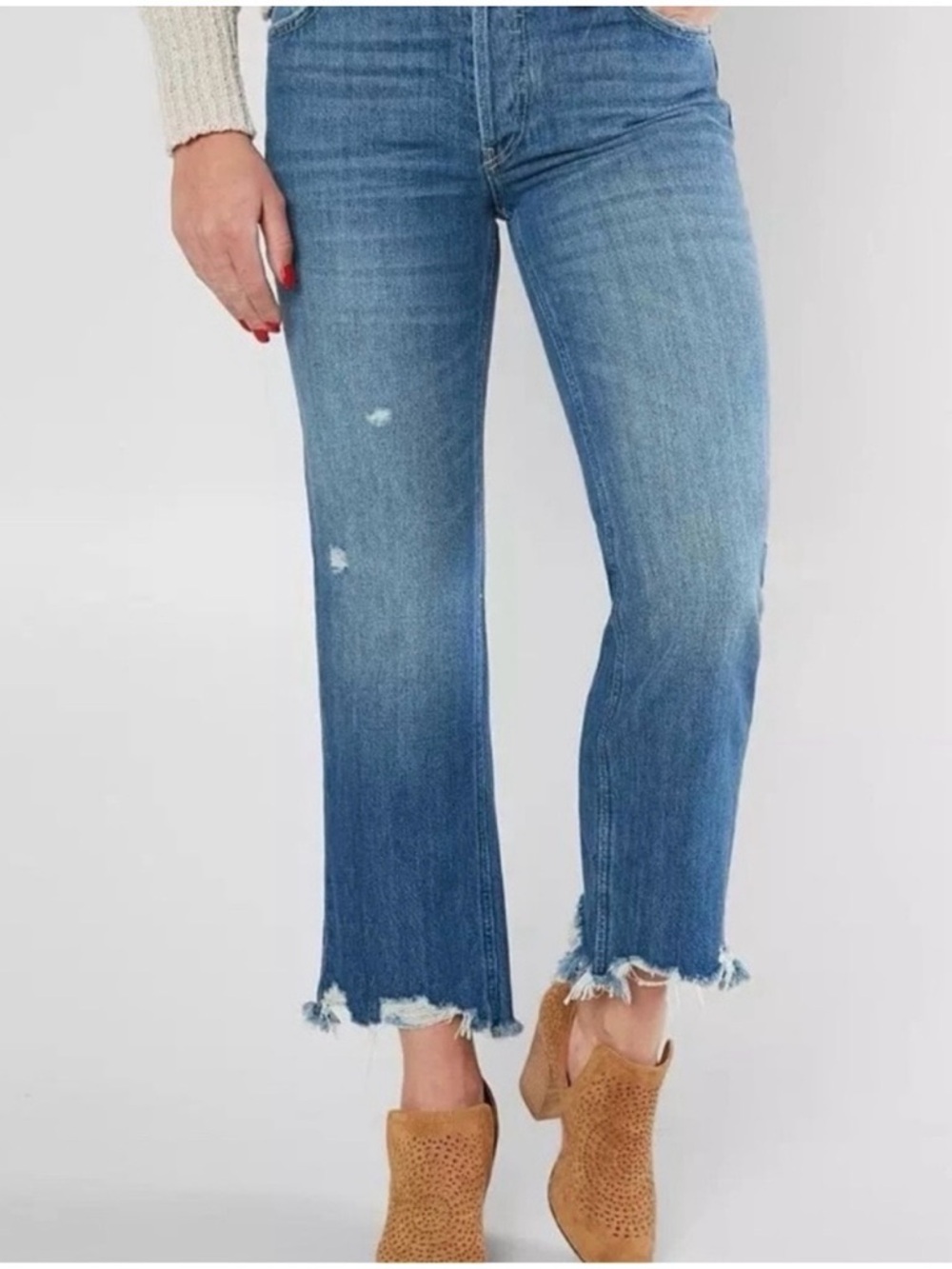 We The Free Distressed Crop Jeans Medium Wash Raw Hem High Rise Size 26